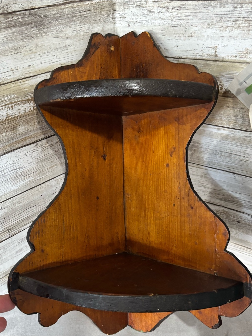 Small wooden corner tchotchke trinket shelf